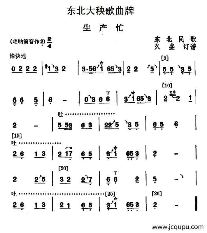东北大秧歌曲牌：生产忙简谱