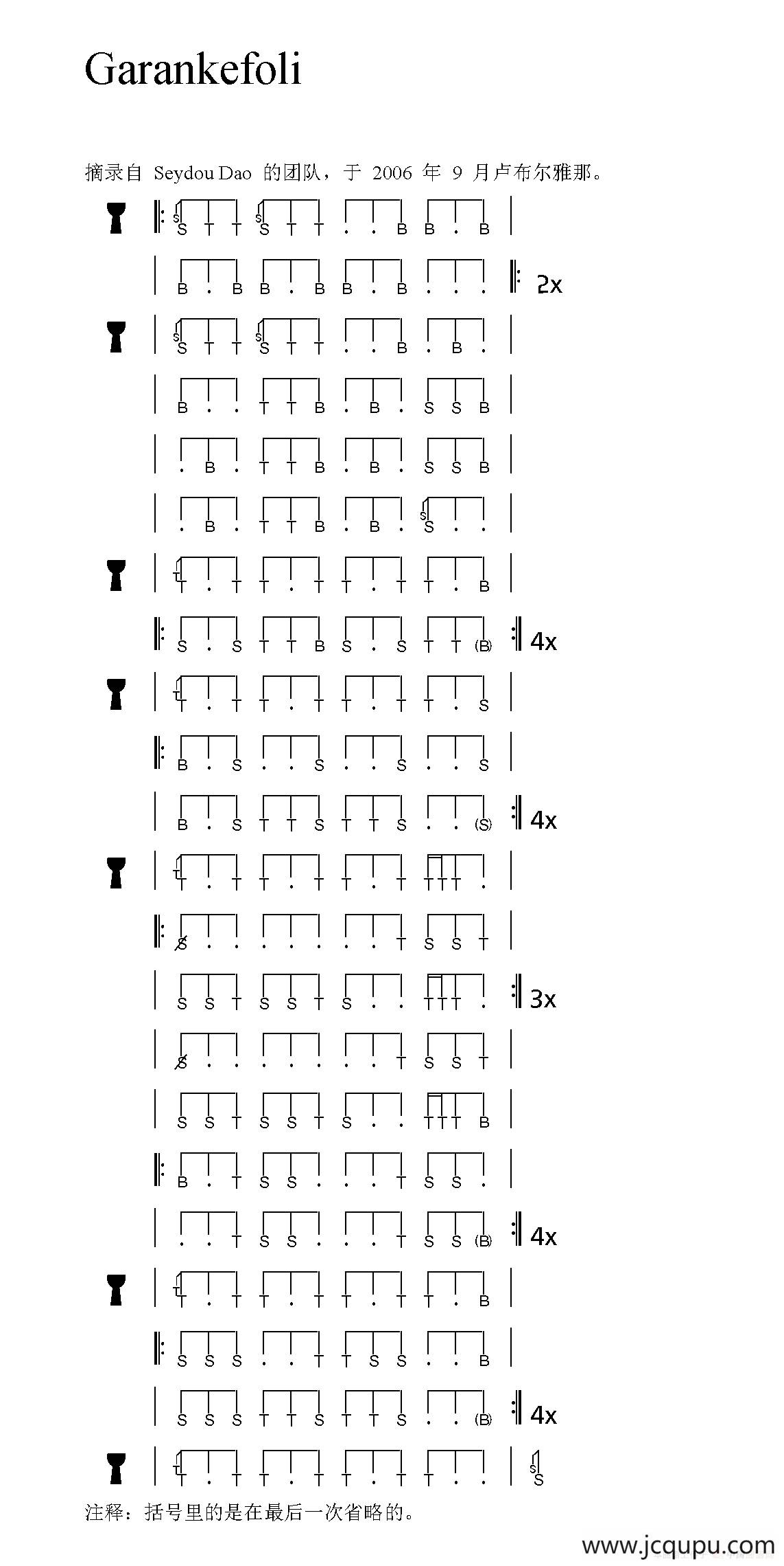 Garankefoli（非洲手鼓谱）简谱
