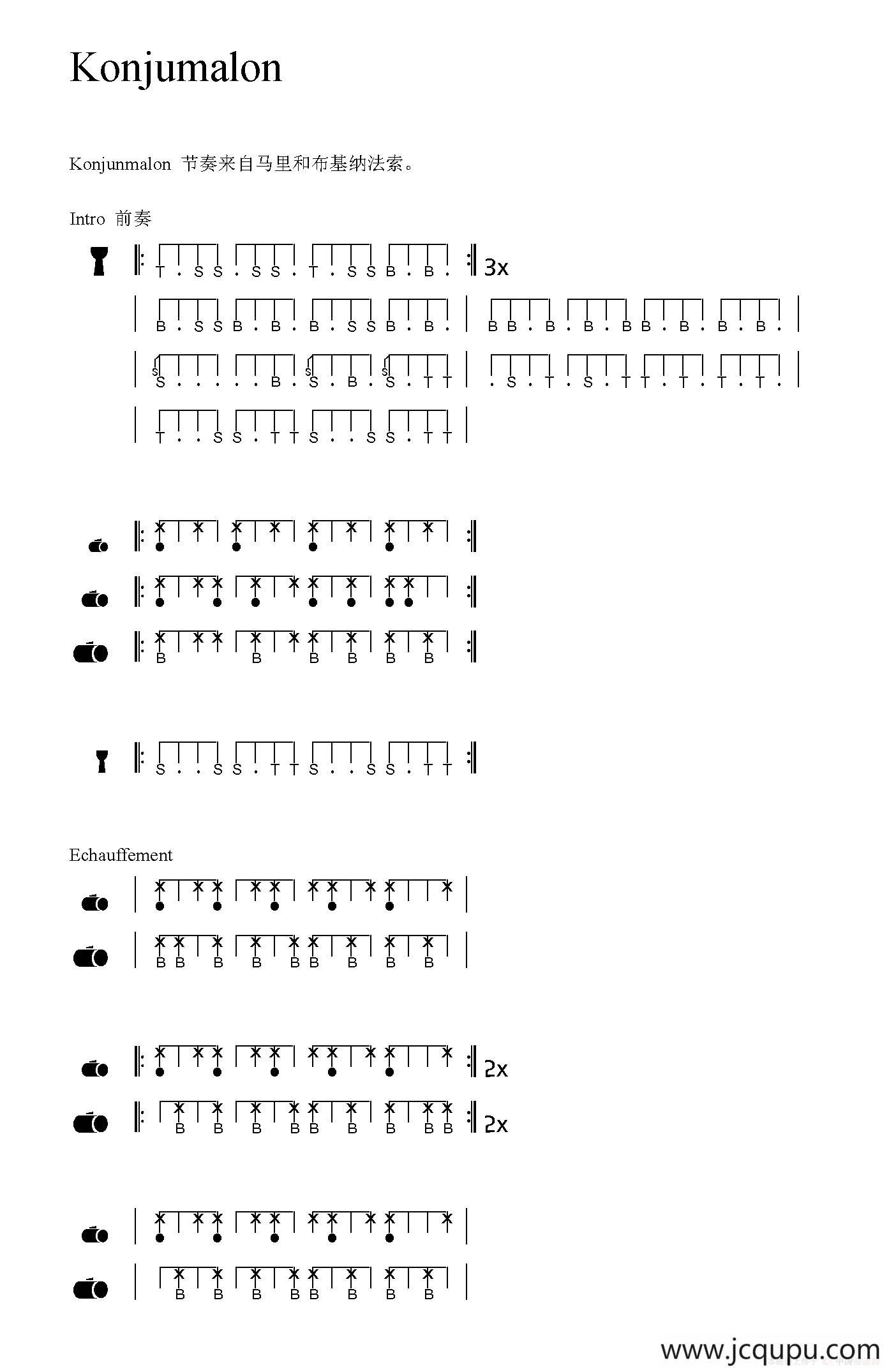 Konjumalon（非洲手鼓谱）简谱