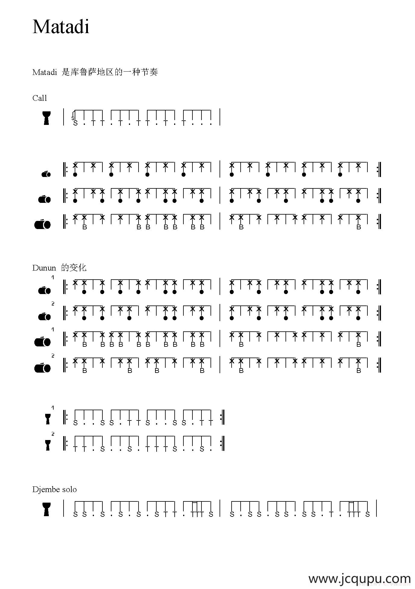 Matadi（非洲手鼓谱）简谱