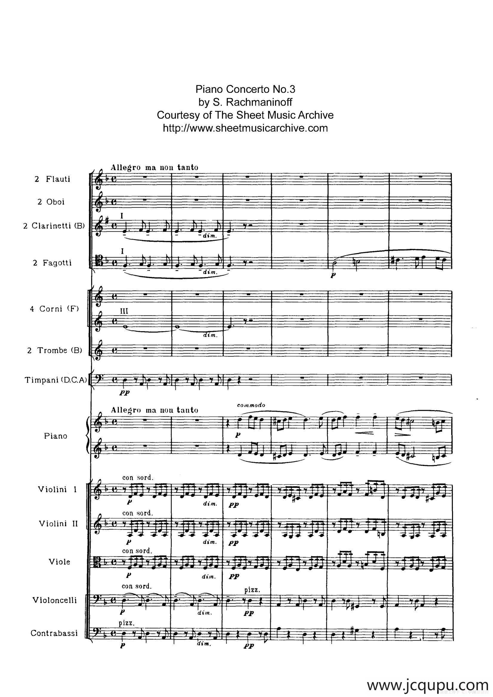 拉赫玛尼诺夫第三钢琴协奏曲总谱完整版（P1—20）简谱