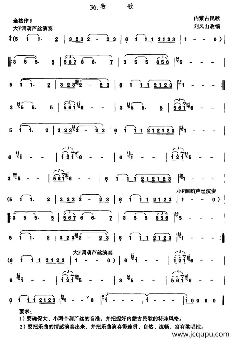 牧歌（刘凤山改编版）简谱