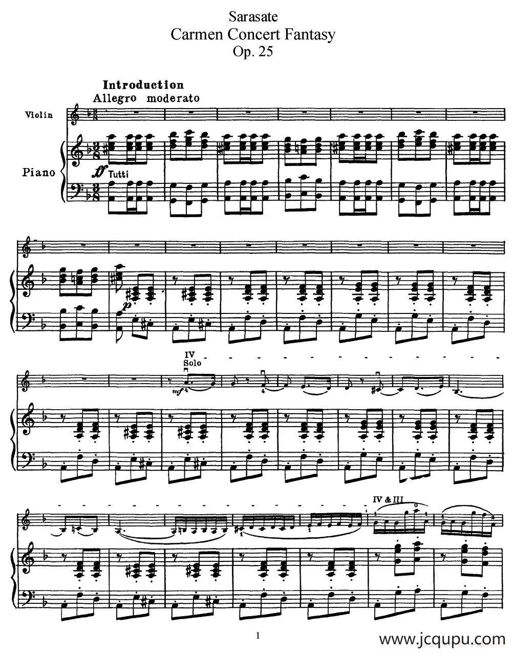 Carmen Concert Fantast Op.25（序曲）（小提琴+钢琴伴奏）简谱