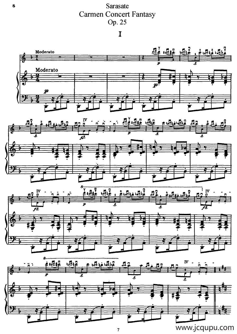 Carmen Concert Fantast Op.25（Ⅰ）（小提琴+钢琴伴奏）简谱