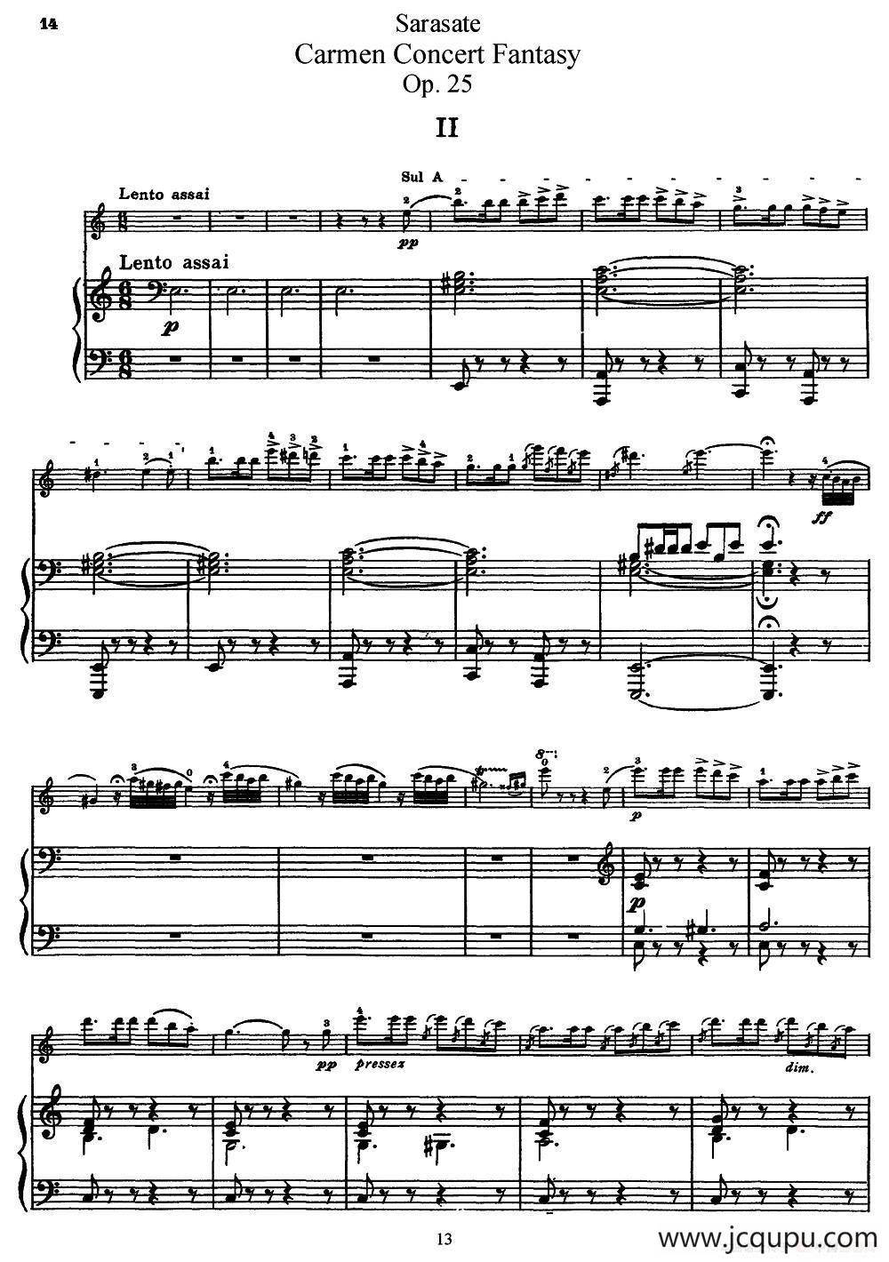 Carmen Concert Fantast Op.25（Ⅱ）（小提琴+钢琴伴奏）简谱