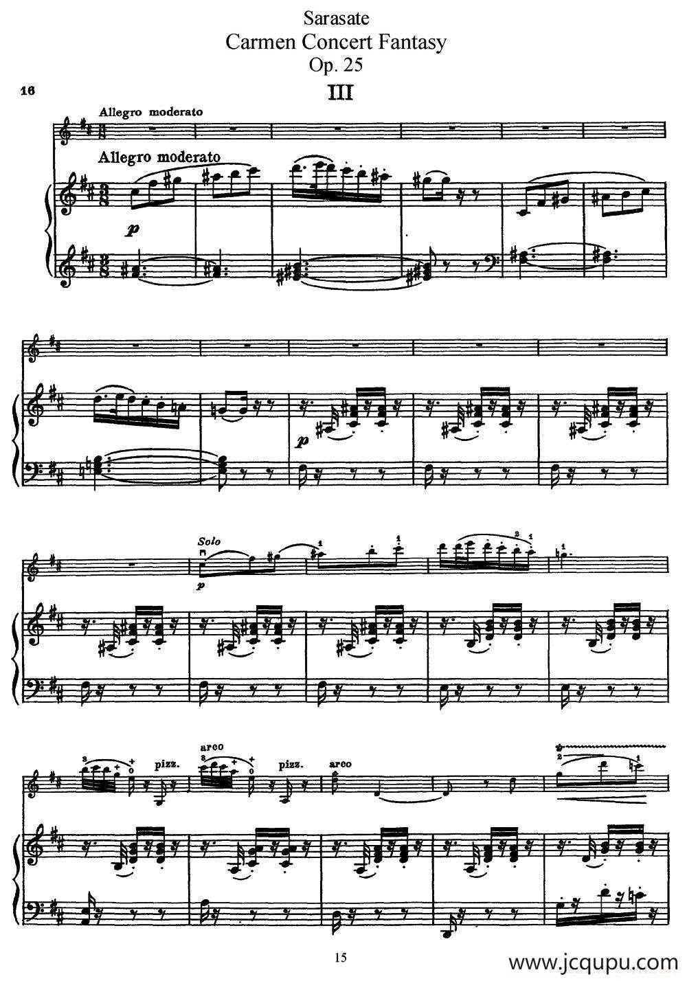 Carmen Concert Fantast Op.25（Ⅲ）（小提琴+钢琴伴奏）简谱