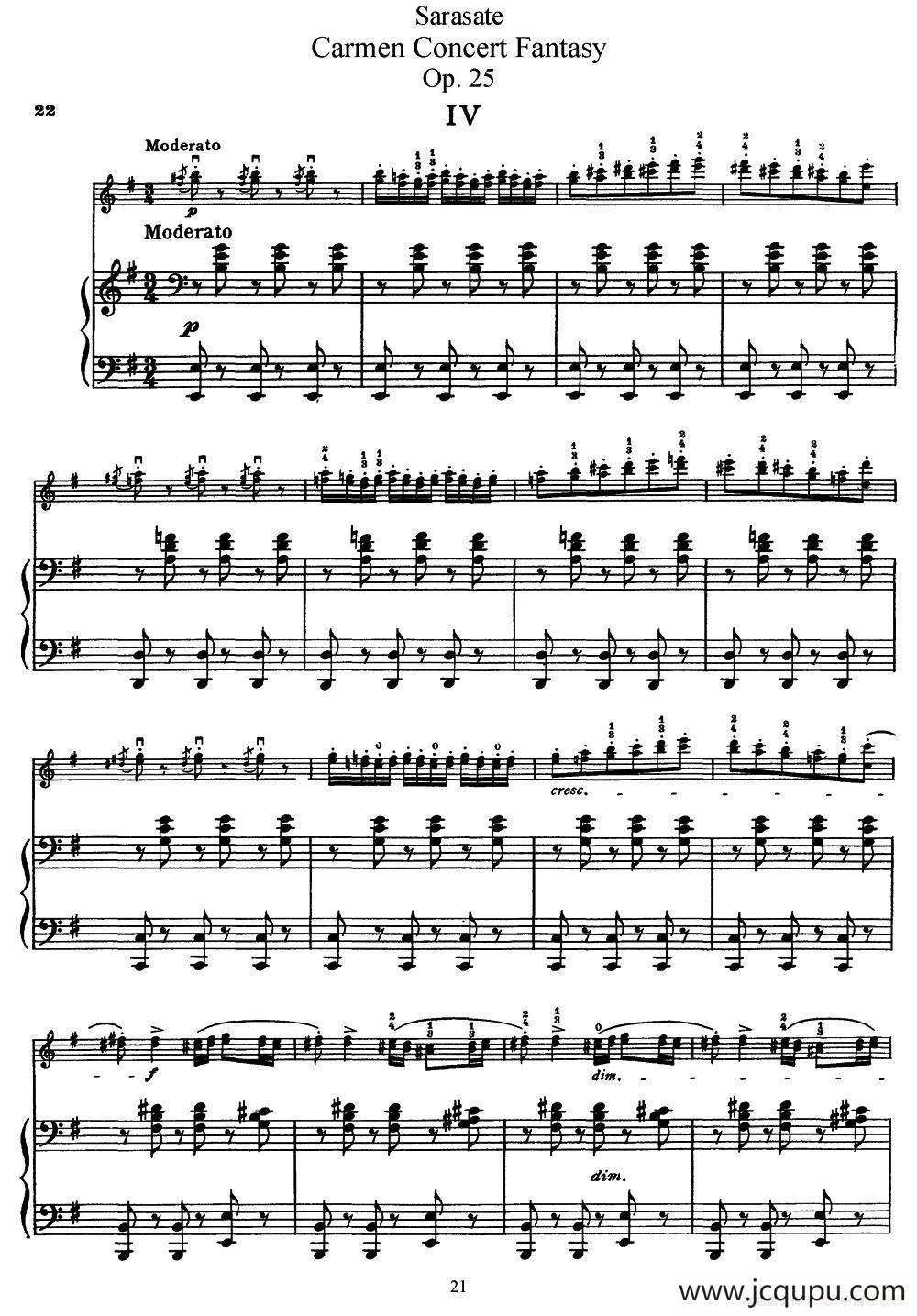 Carmen Concert Fantast Op.25（Ⅳ）（小提琴+钢琴伴奏）简谱