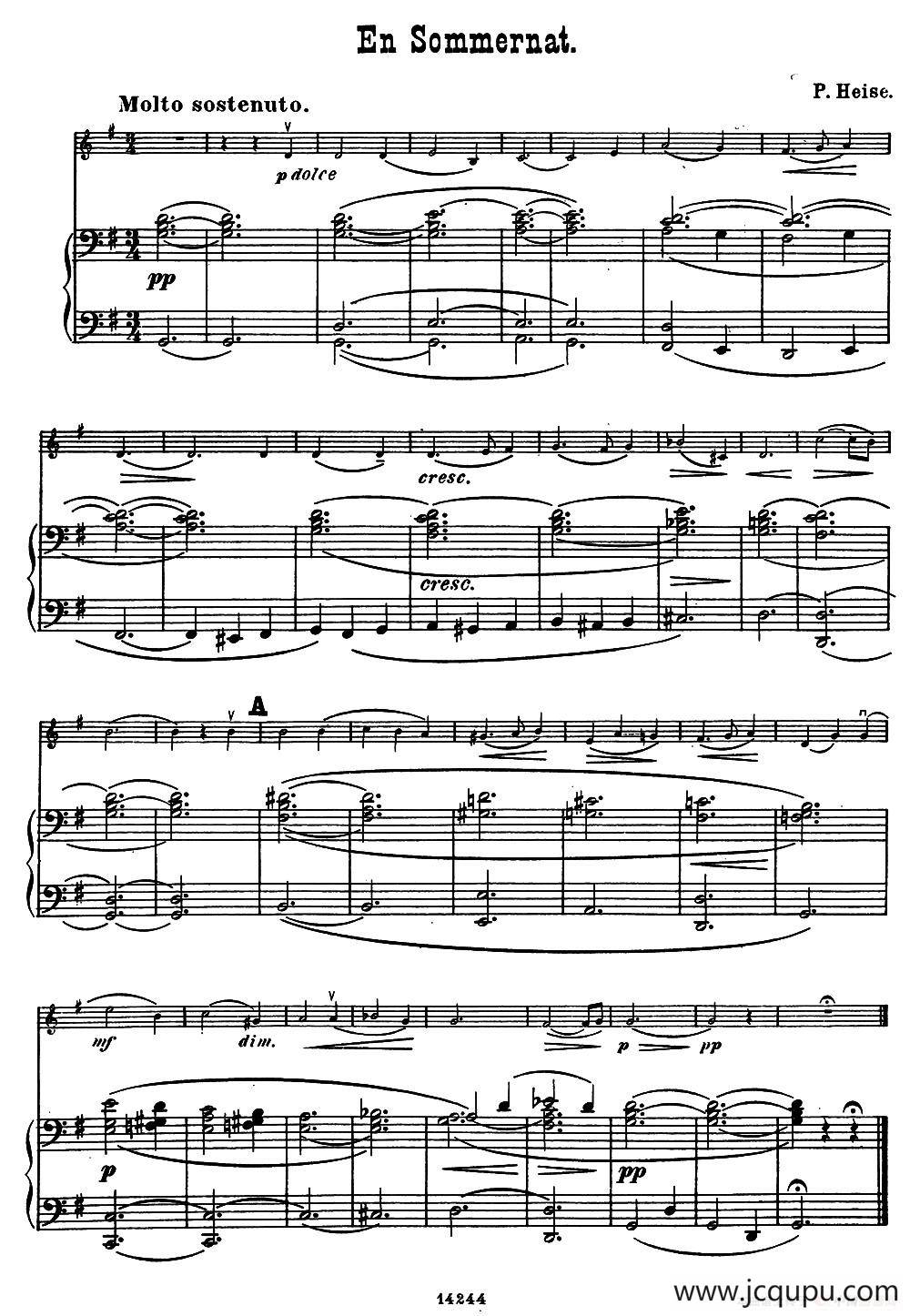 En sommernat.（小提琴+钢琴伴奏）简谱