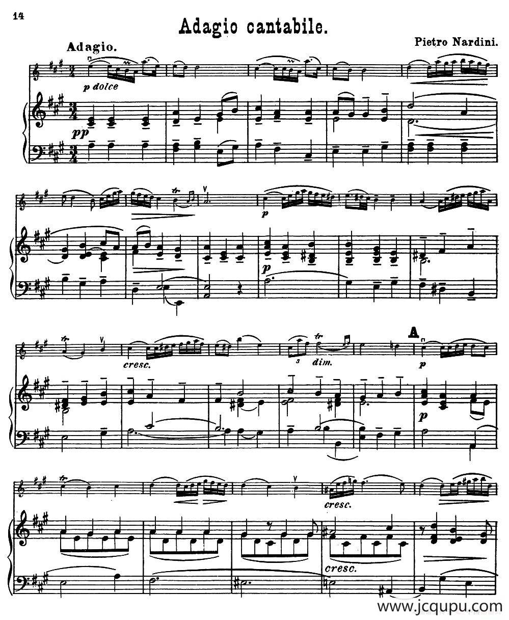 Adagio cantabile.（小提琴+钢琴伴奏）简谱