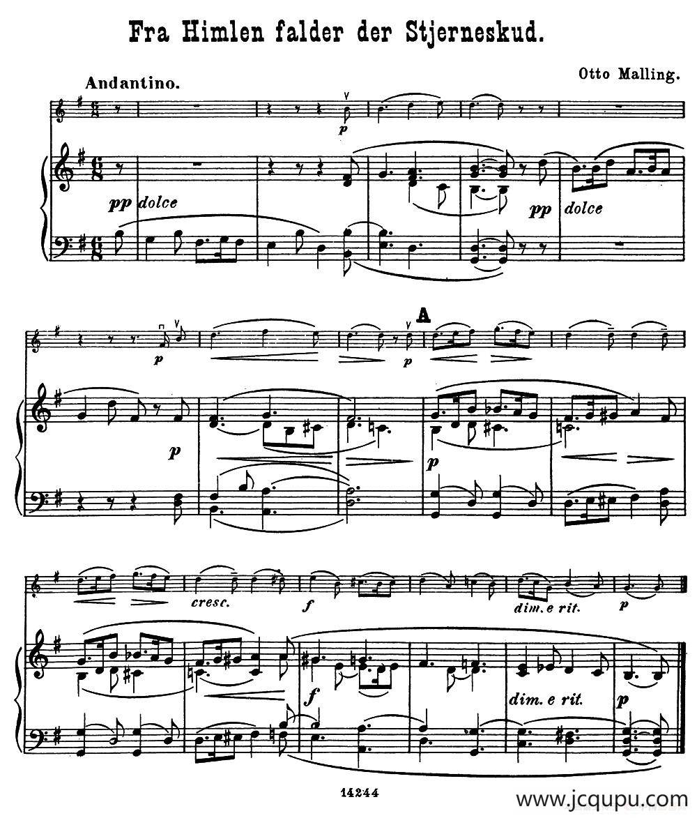 Fra Himlen falder der Stjerneskud.（小提琴+钢琴伴奏）简谱