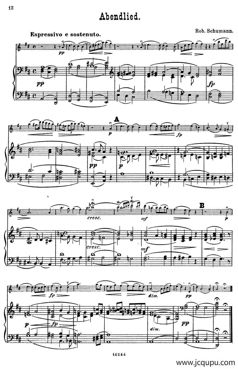 Abendlied.（小提琴+钢琴伴奏）简谱