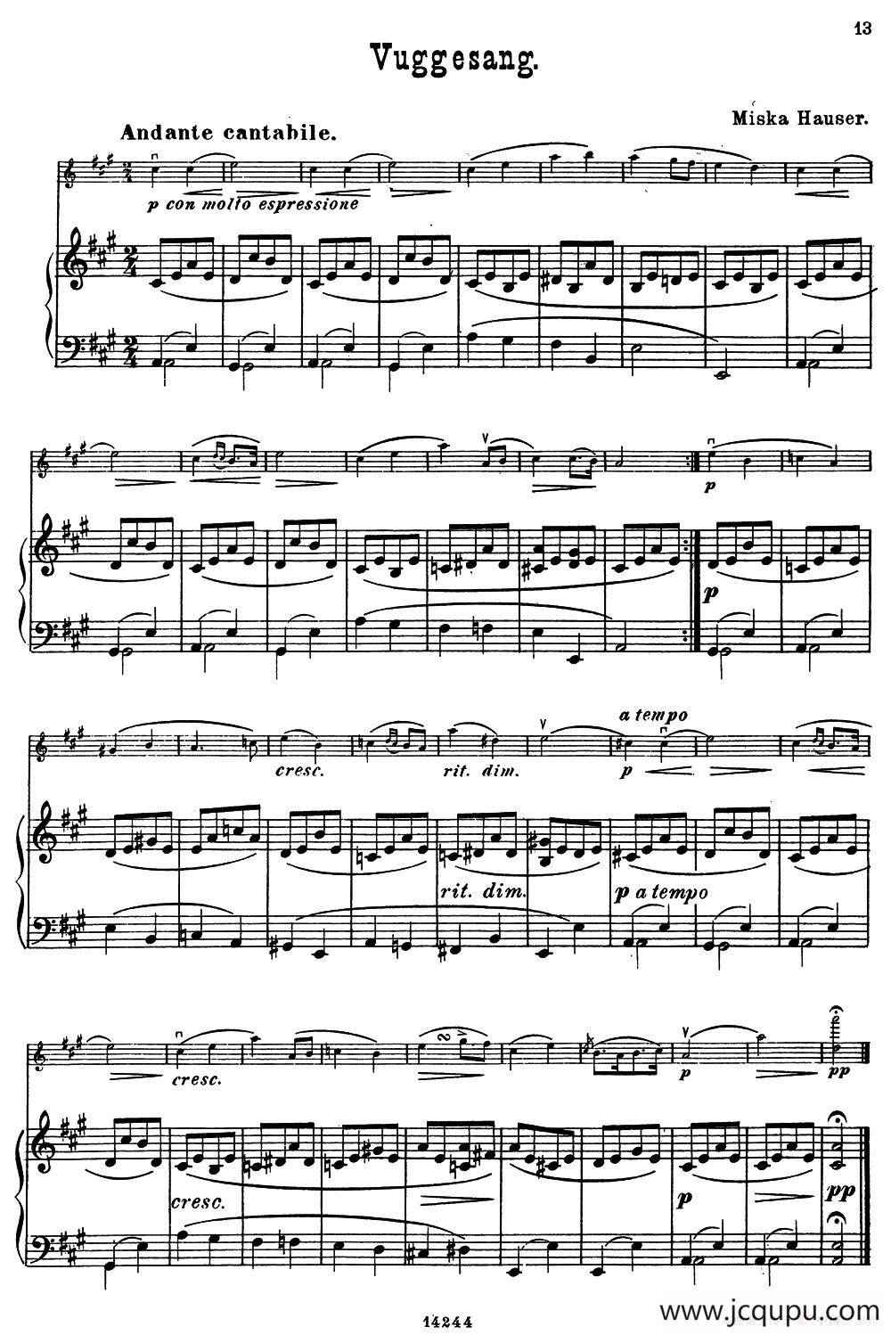 Vuggesang.（小提琴+钢琴伴奏）简谱