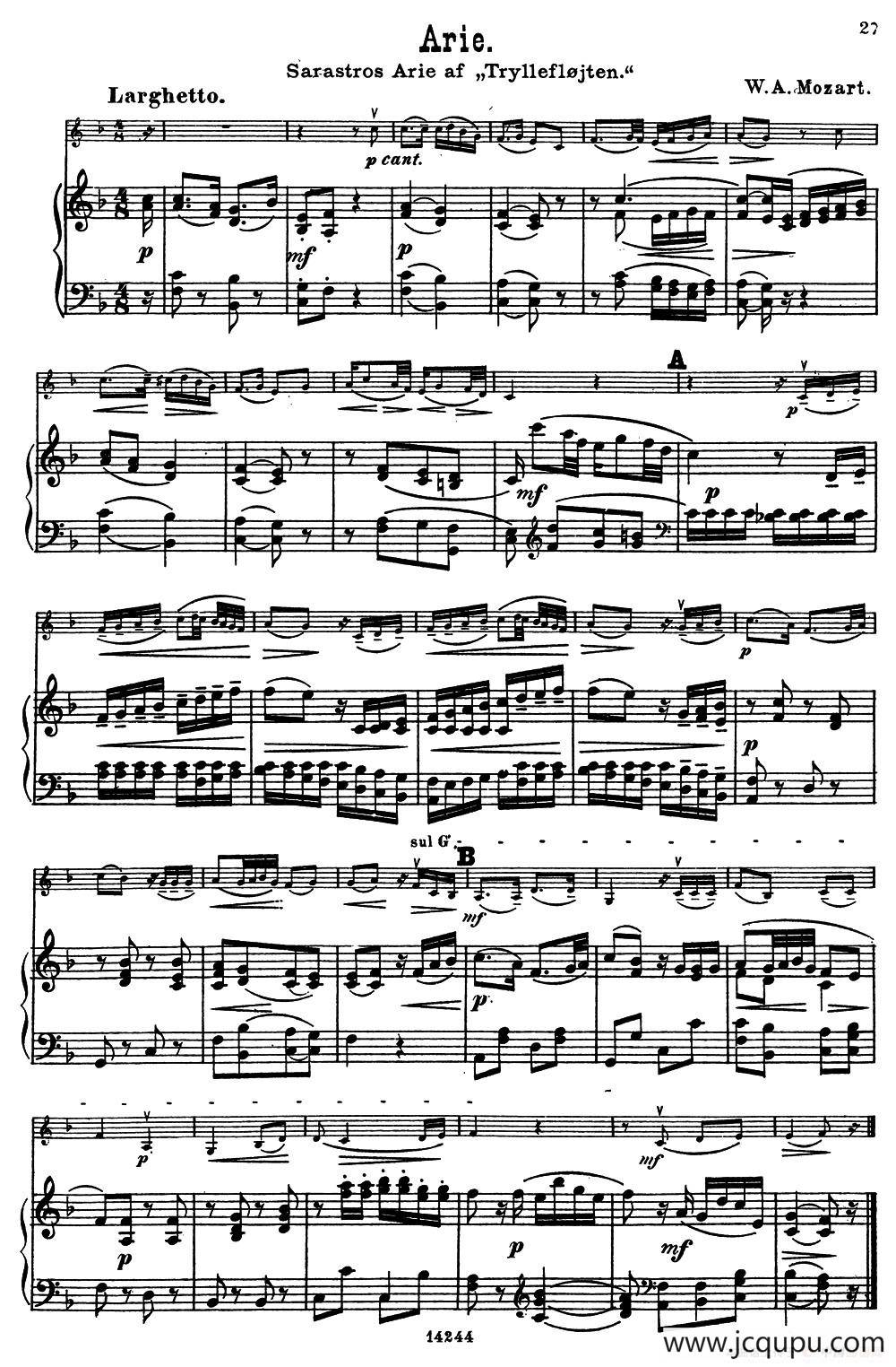 Arie.（W.A.Mozart作曲版）（小提琴+钢琴伴奏）简谱