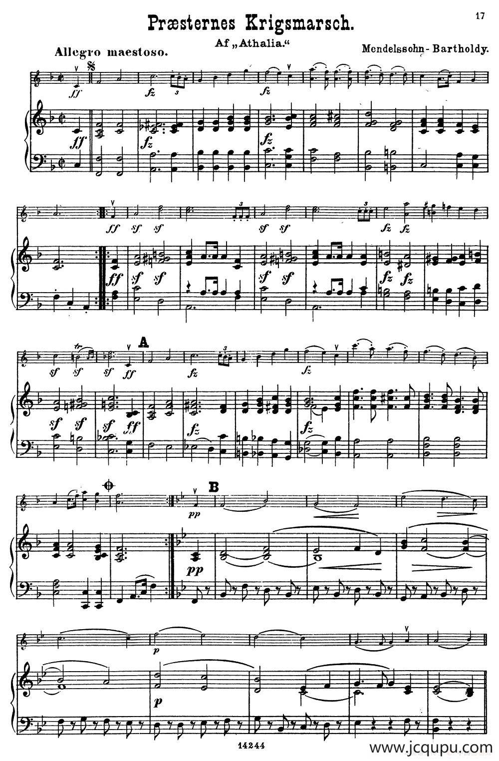 Prandsternes Krigsmarsch.（小提琴+钢琴伴奏）简谱