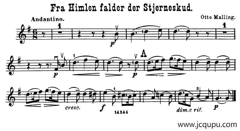 Fra Himlen falder der Stjerneskud.简谱