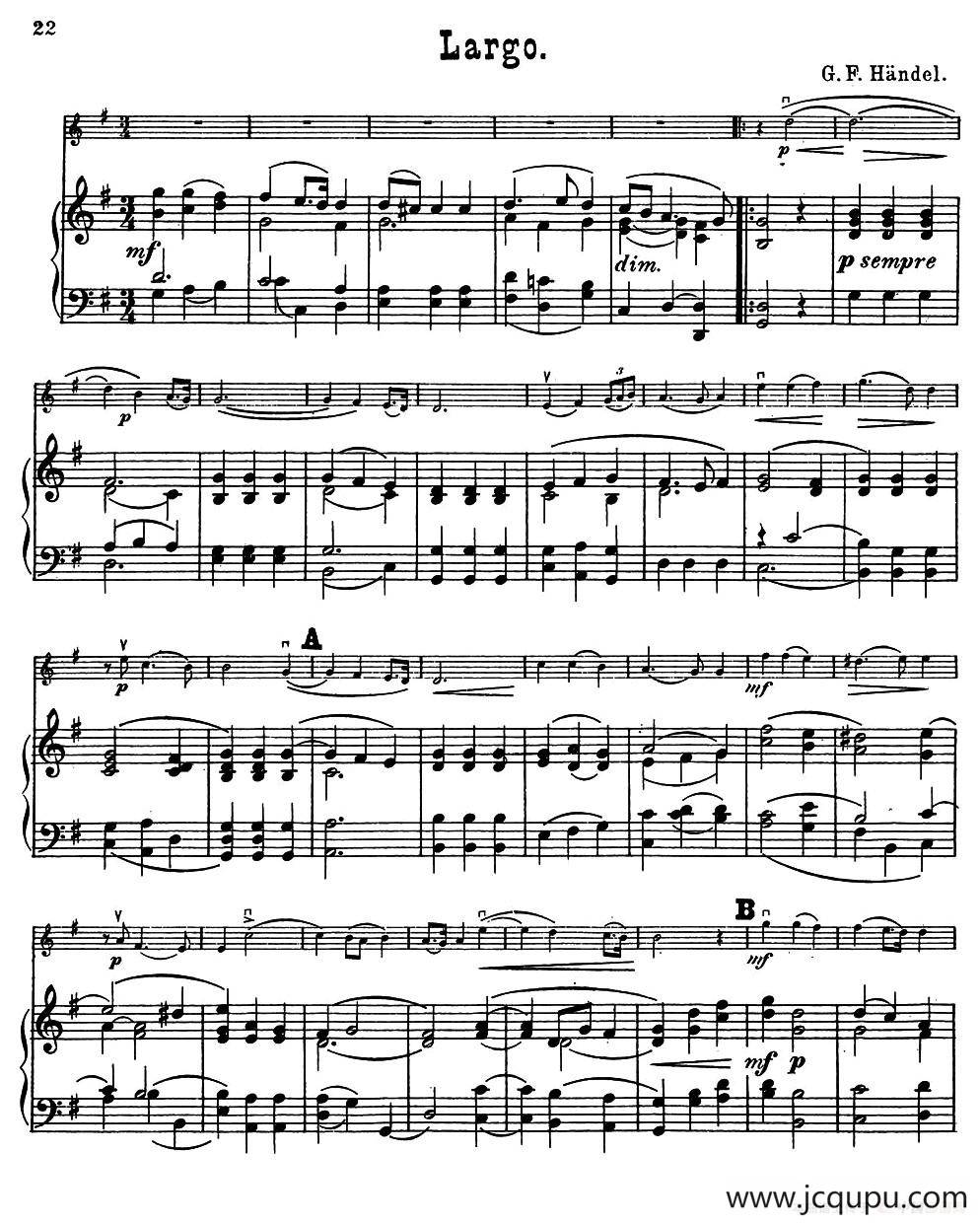 Largo.（小提琴+钢琴伴奏）简谱