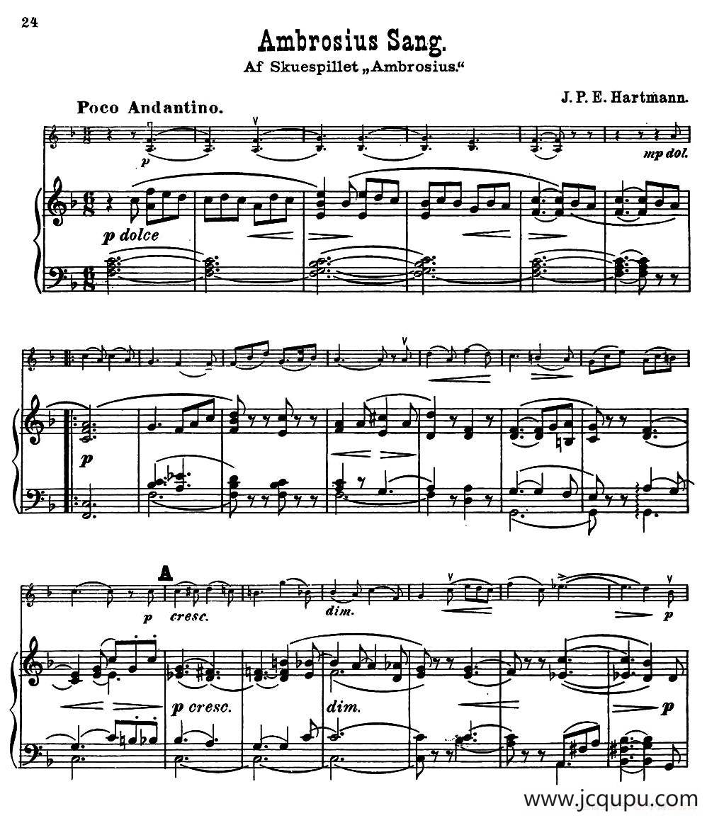 Ambrosius Sang.（小提琴+钢琴伴奏）简谱