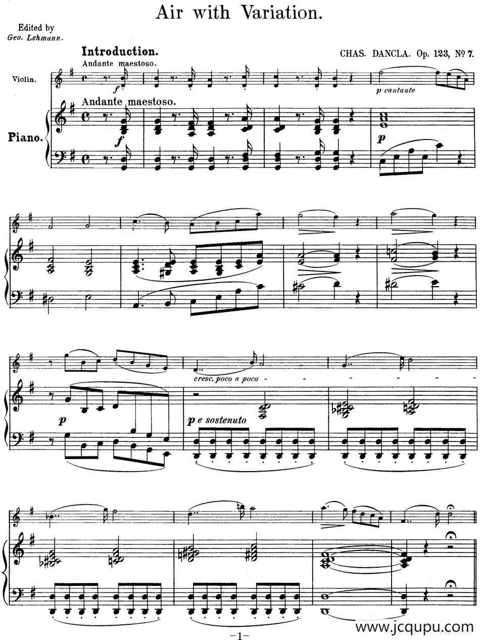 25首小提琴曲合集：Air with Variation.（小提琴+钢琴伴奏）简谱