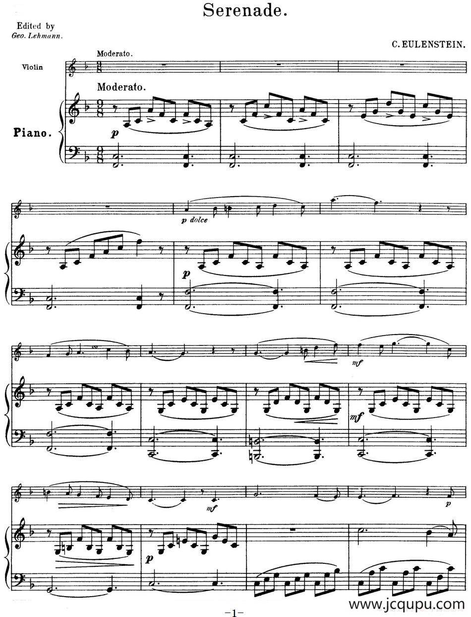 25首小提琴曲合集：Serenade.（小提琴+钢琴伴奏）简谱