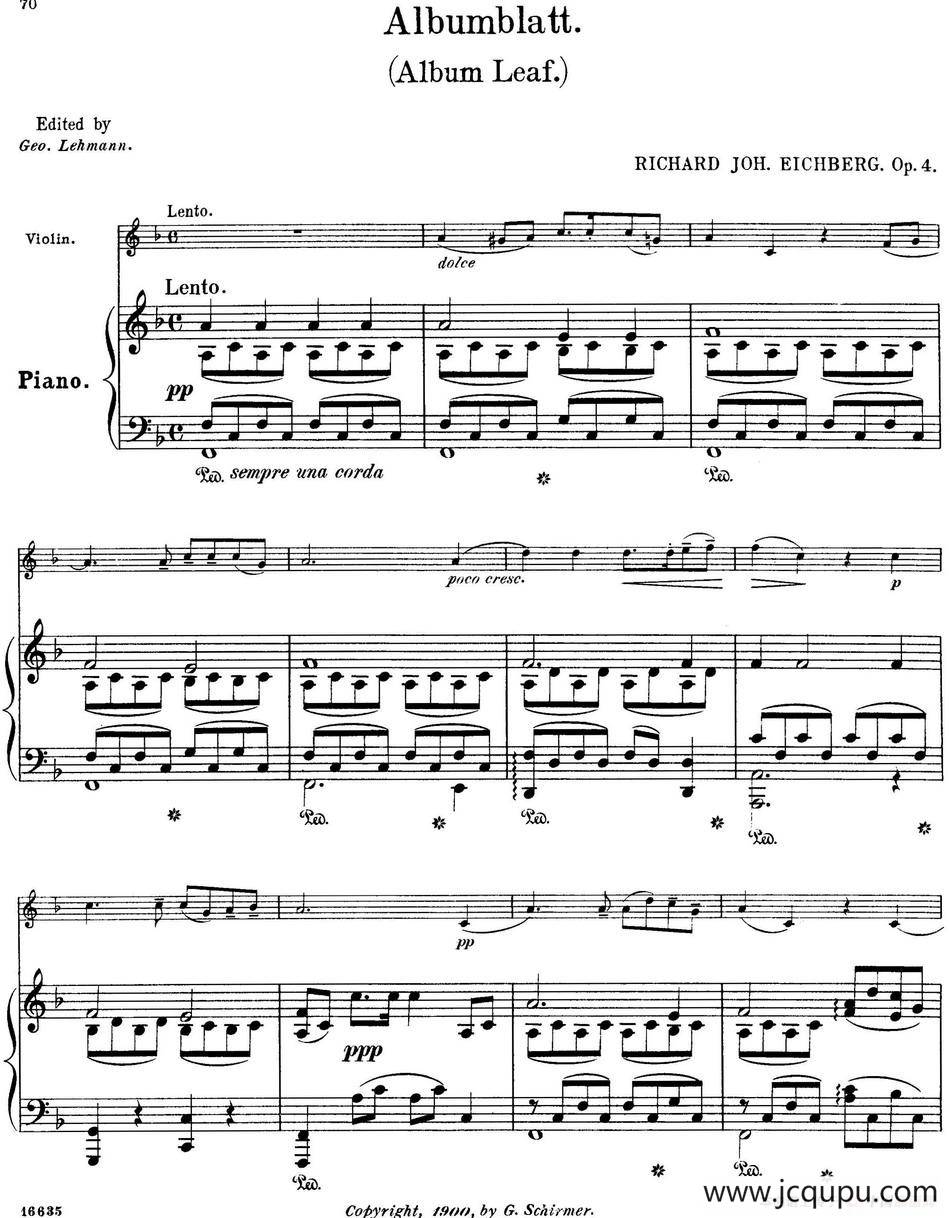 25首小提琴曲合集：Albumblatt.（Album Leaf.）（RICHARD JOH.EICHBERG. Op.4）（小提琴+钢琴伴奏）简谱