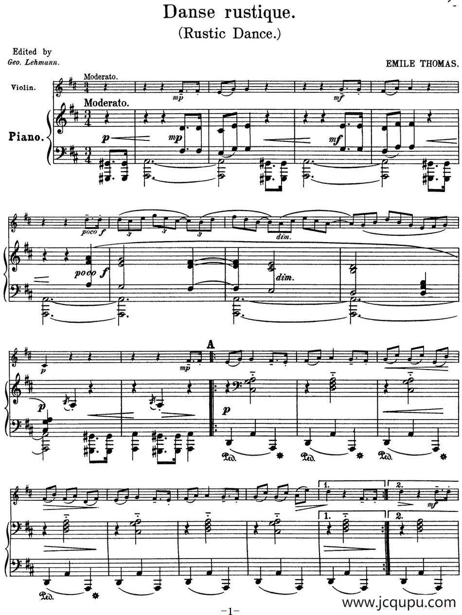 25首小提琴曲合集：Danse rustique.（Rustic Dance.）（小提琴+钢琴伴奏）简谱