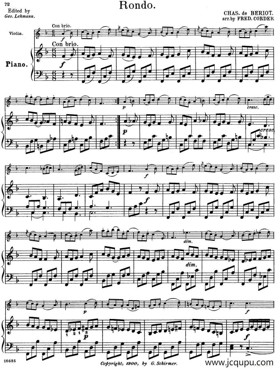25首小提琴曲合集：Rondo（小提琴+钢琴伴奏）简谱