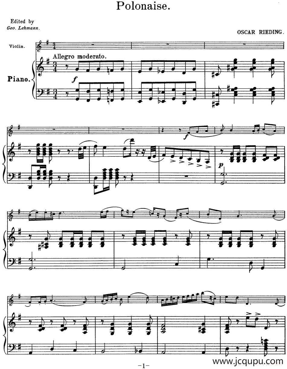 25首小提琴曲合集：Polonaise.（小提琴+钢琴伴奏）简谱