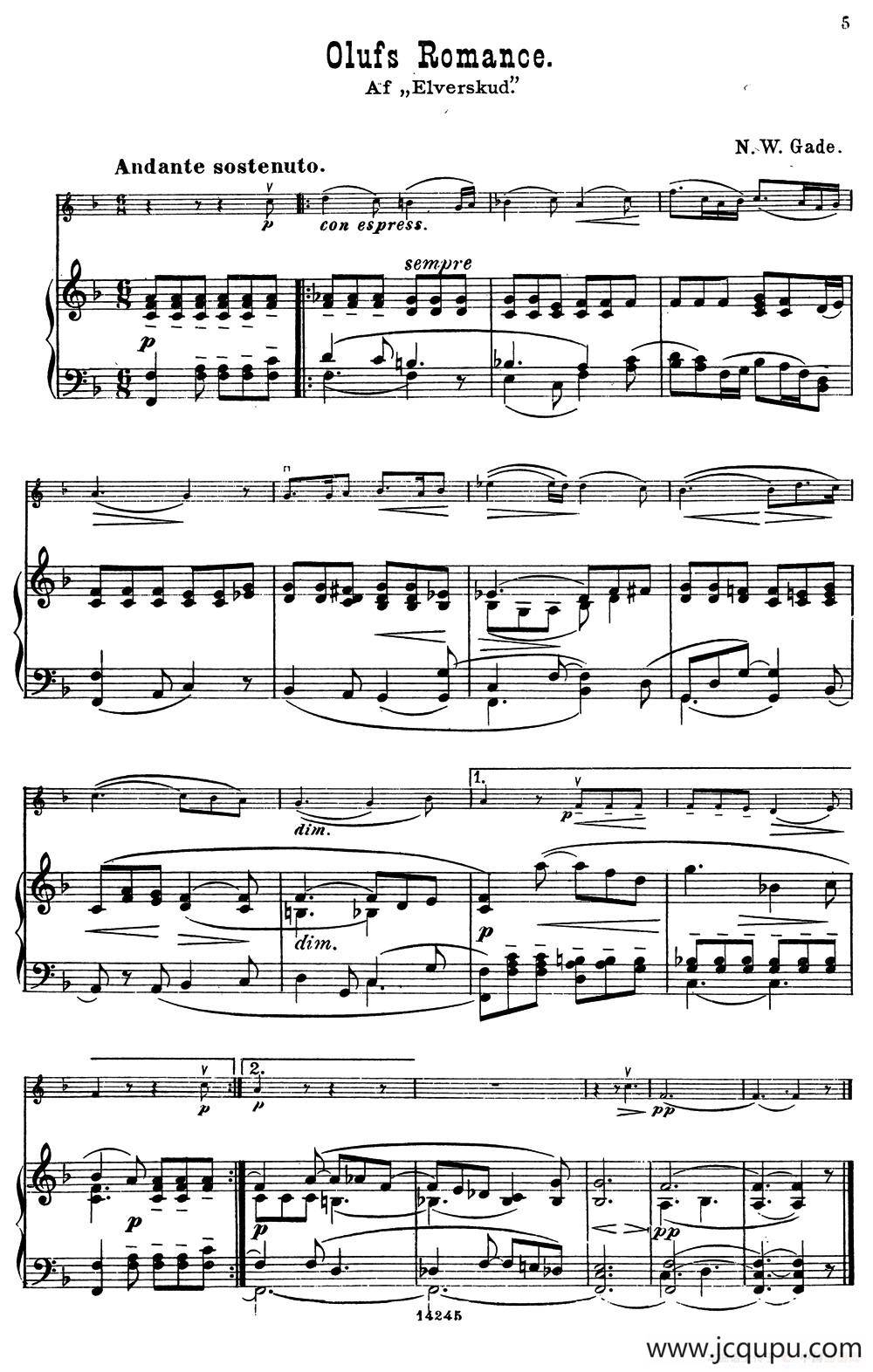 Olufs Romance.（小提琴+钢琴伴奏）简谱