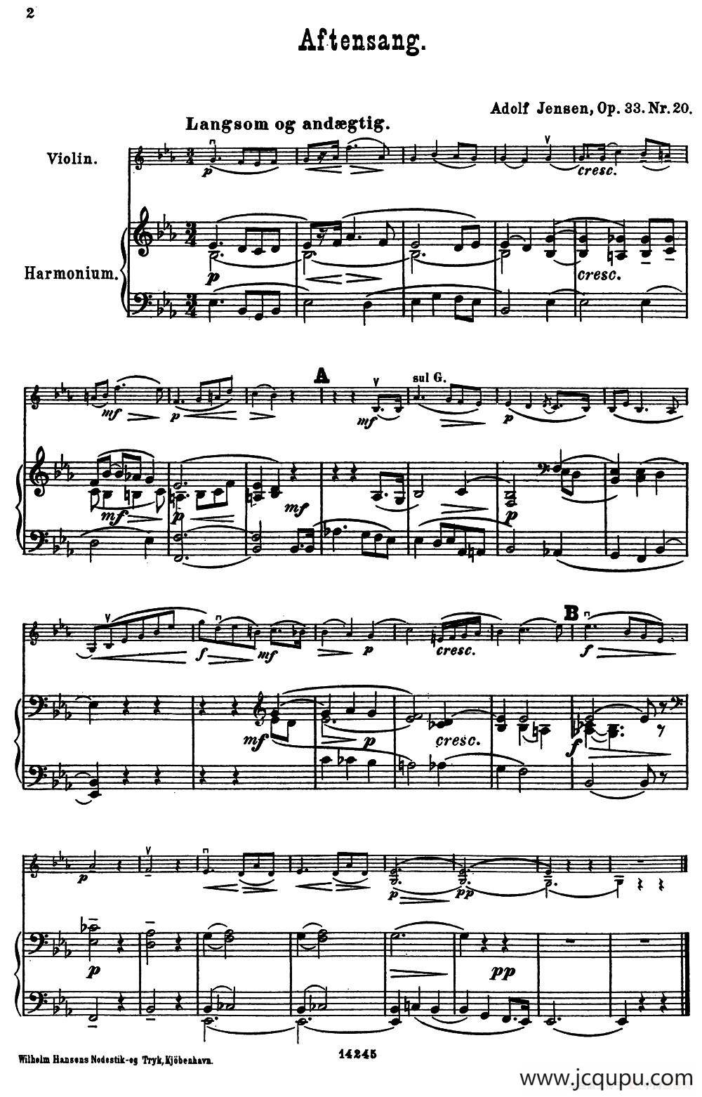 Aftensang.（小提琴+钢琴伴奏）简谱