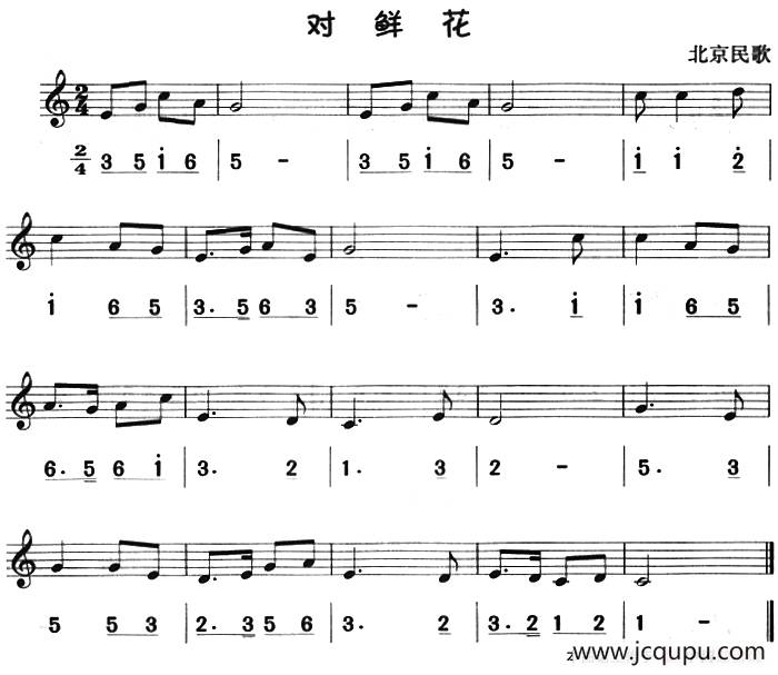 对鲜花（八孔竖笛线简谱对照版）简谱