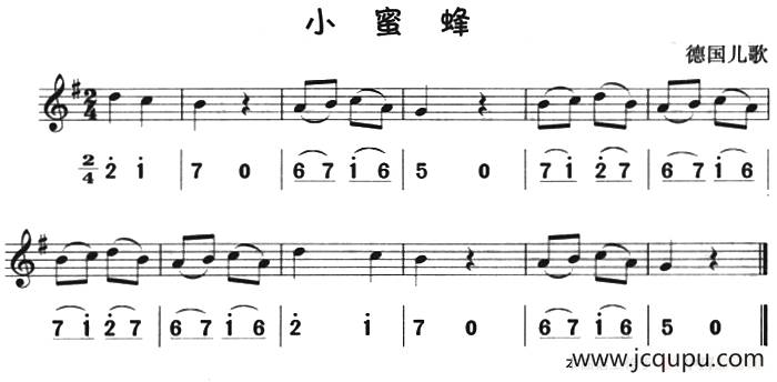 小蜜蜂（八孔竖笛线简谱对照版）简谱