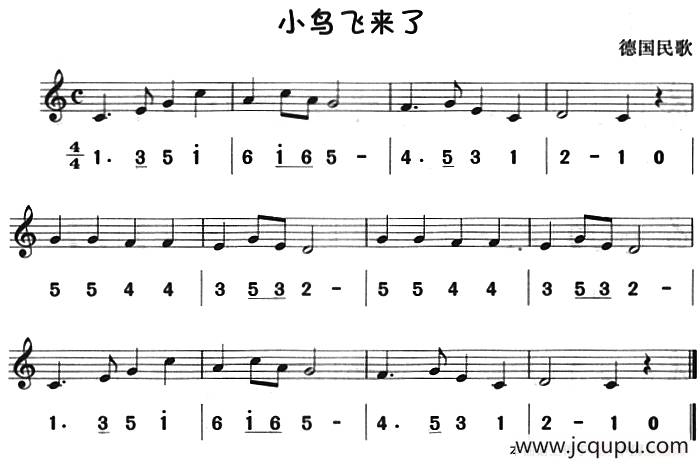 小鸟飞来了（八孔竖笛线简谱对照版）简谱