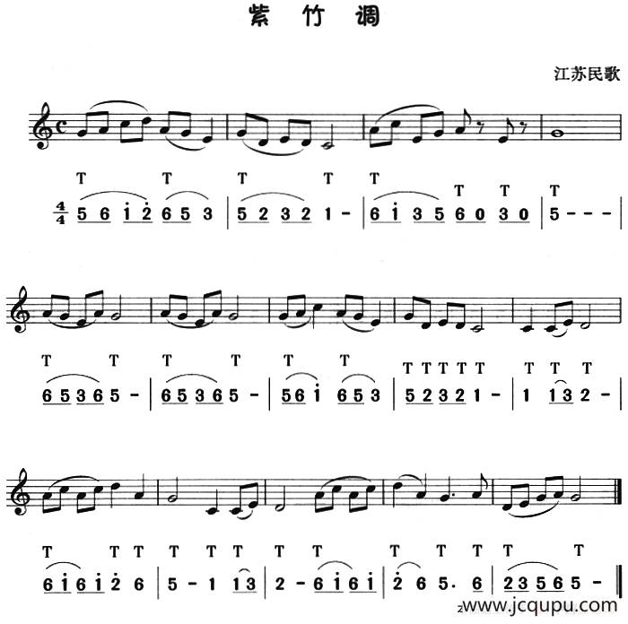 紫竹调（八孔竖笛线简谱对照版）简谱