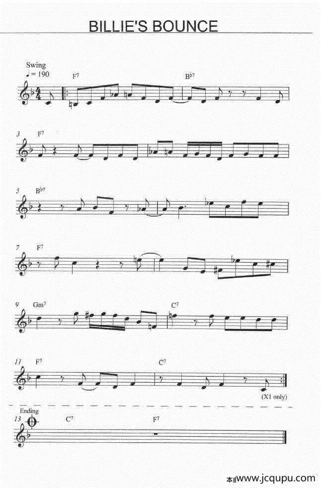 billie's bounce（爵士钢琴）简谱