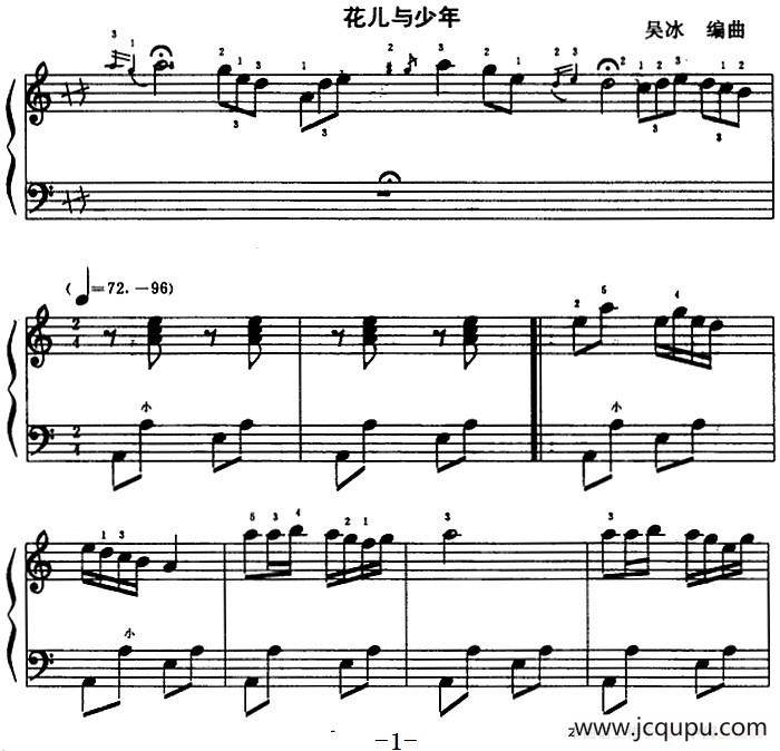 花儿与少年（吴冰编曲版）简谱