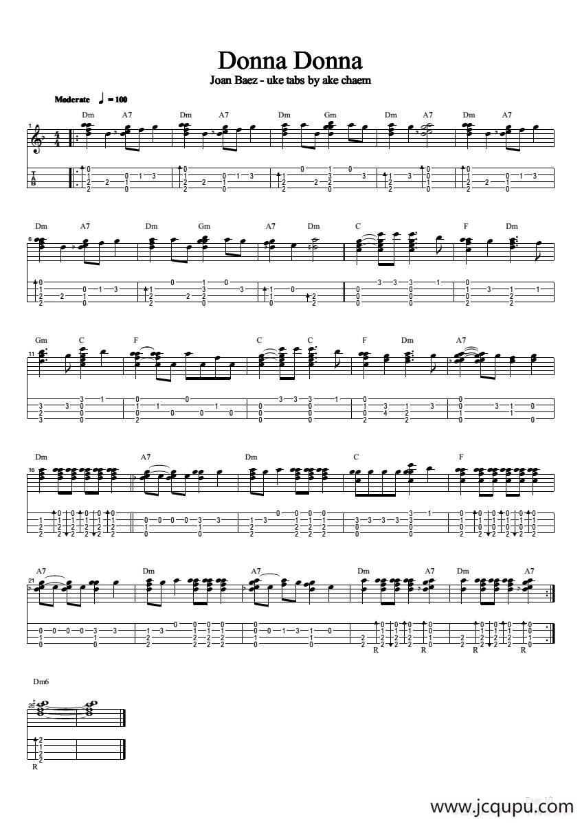 Donna Donna（尤克里里指弹谱）简谱