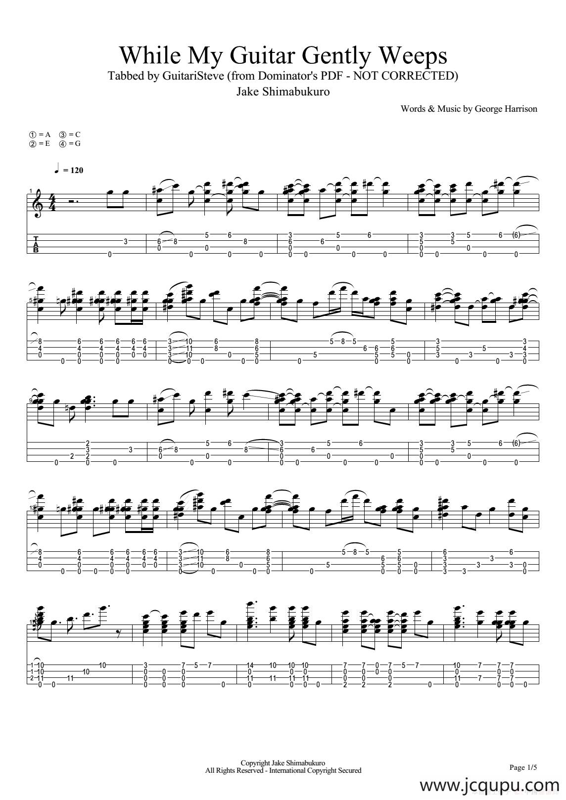 While My Guitar Gently Weeps（尤克里里指弹谱）简谱