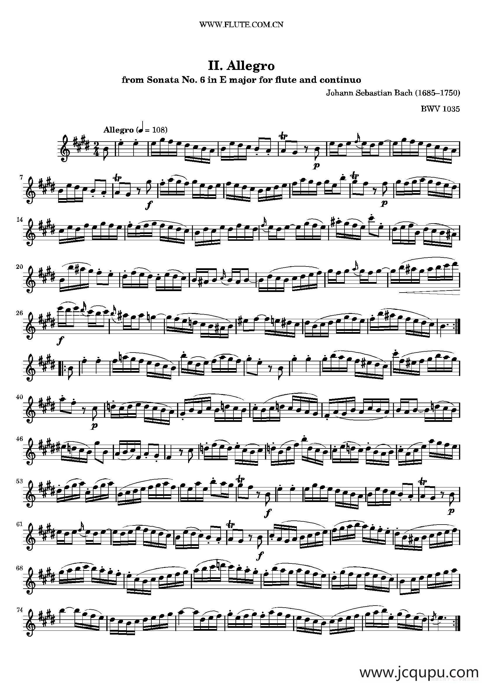 Allegro（BWV1035 ）简谱