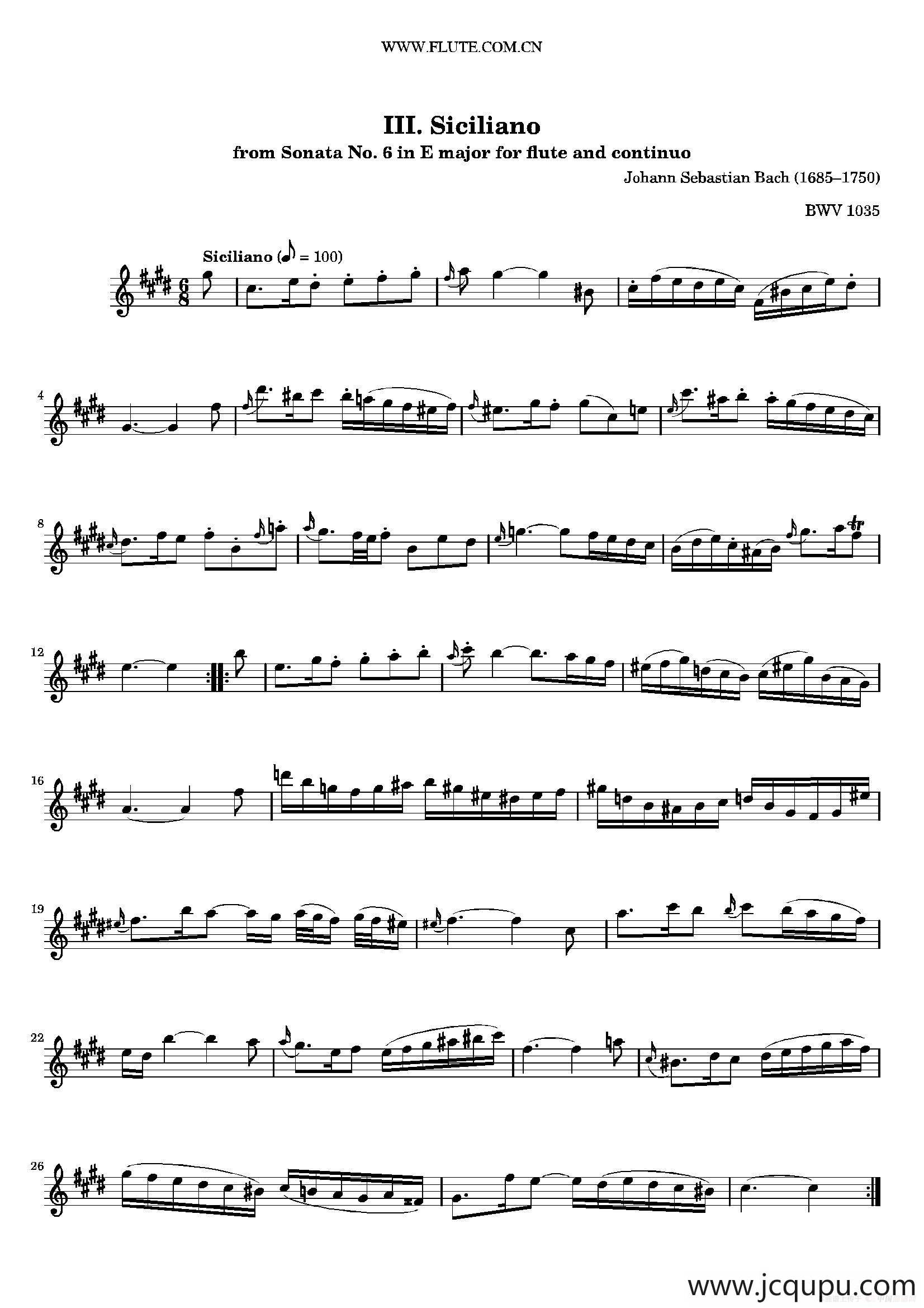 Siciliano（BWV1035 ）简谱