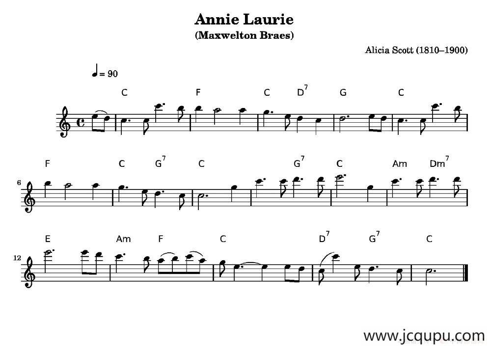 安妮萝莉（Annie Laurie）简谱