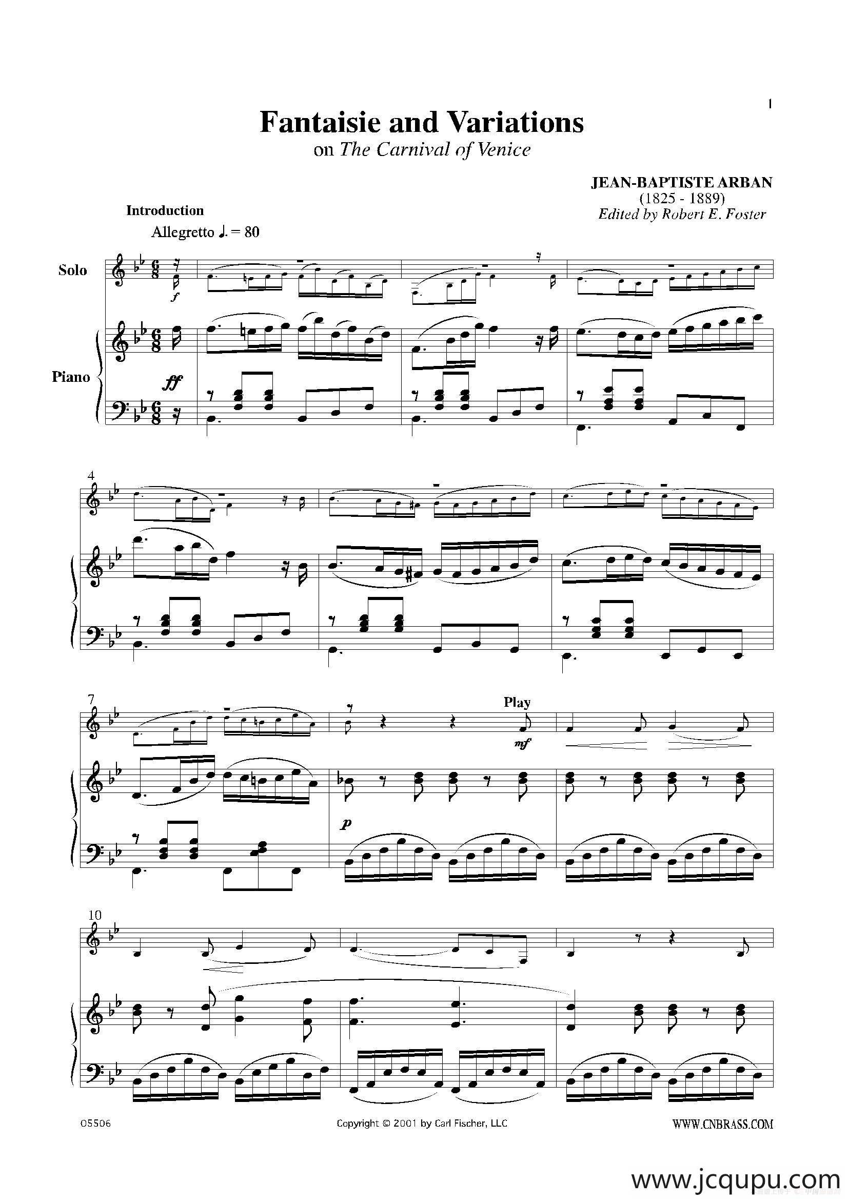 威尼斯狂欢节变奏（圆号+钢琴）简谱