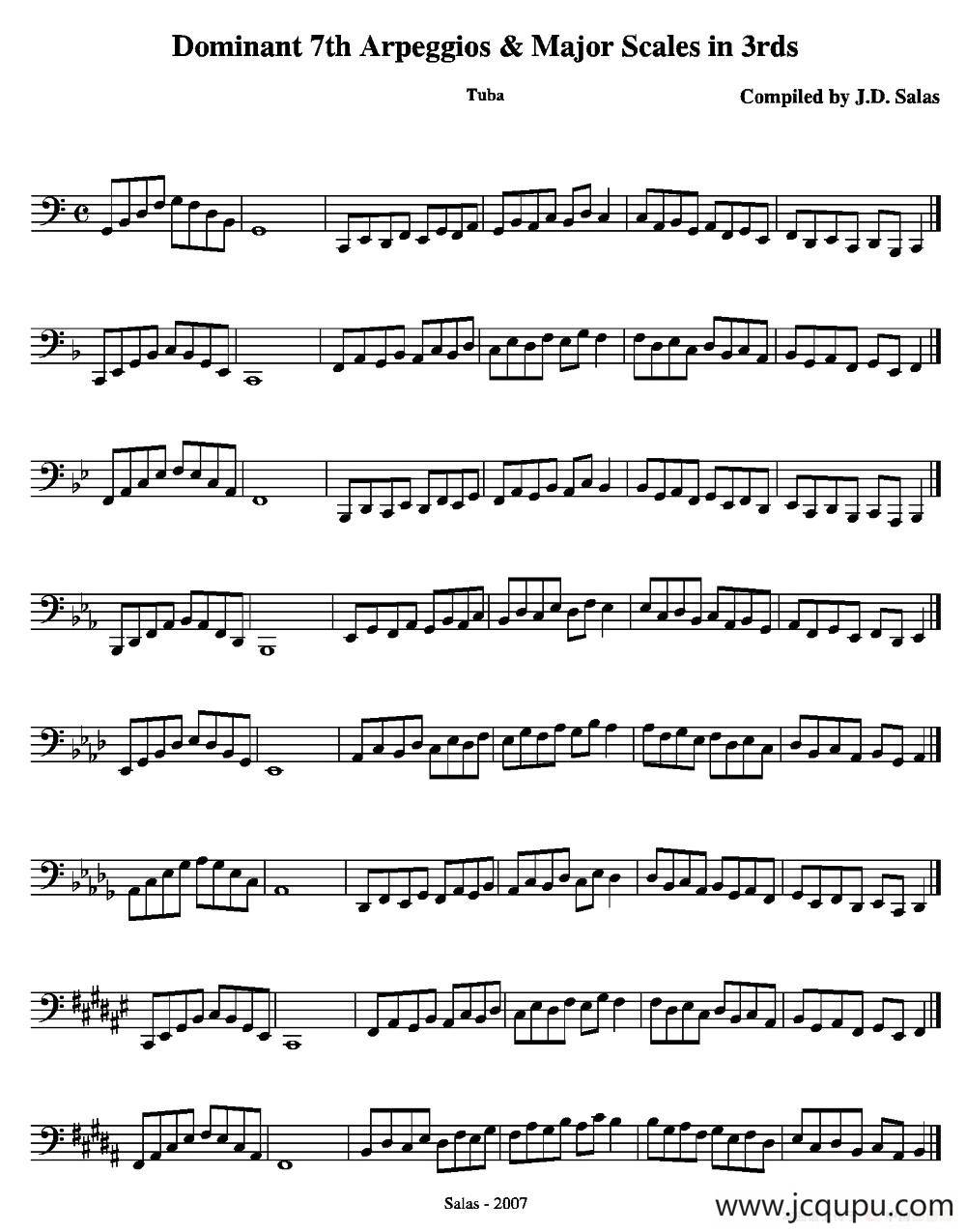 Dom. 7th Arp. & Major Scales in 3rds - Tuba（大号练习教材选曲）简谱