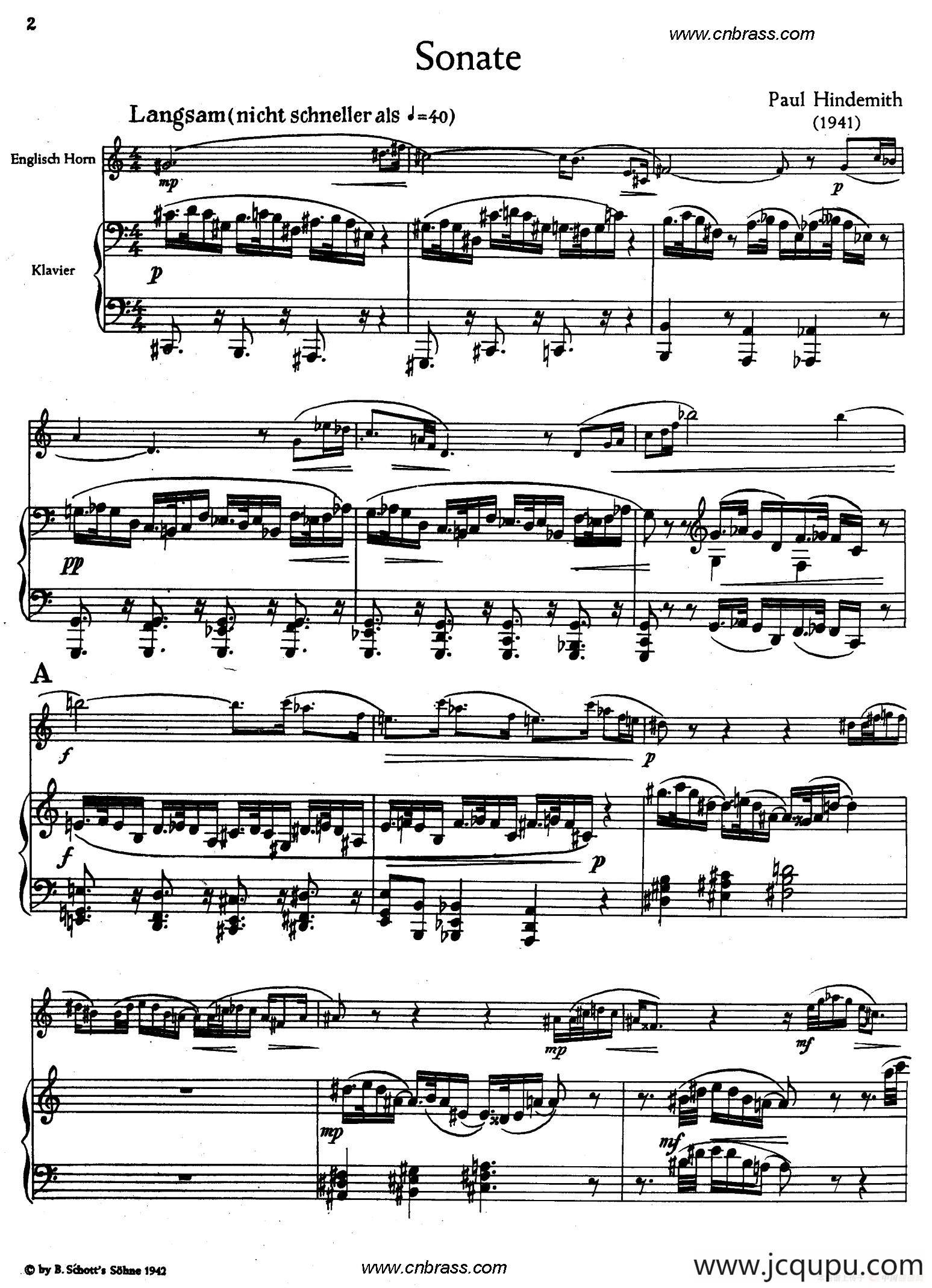 亨德米斯-奏鸣曲（圆号+钢琴）简谱