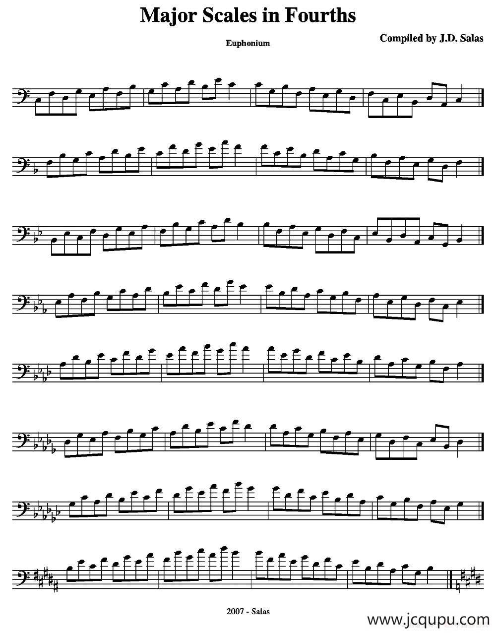 Major Scales in 4ths - Euphonium（上低音号练习教材选曲）简谱