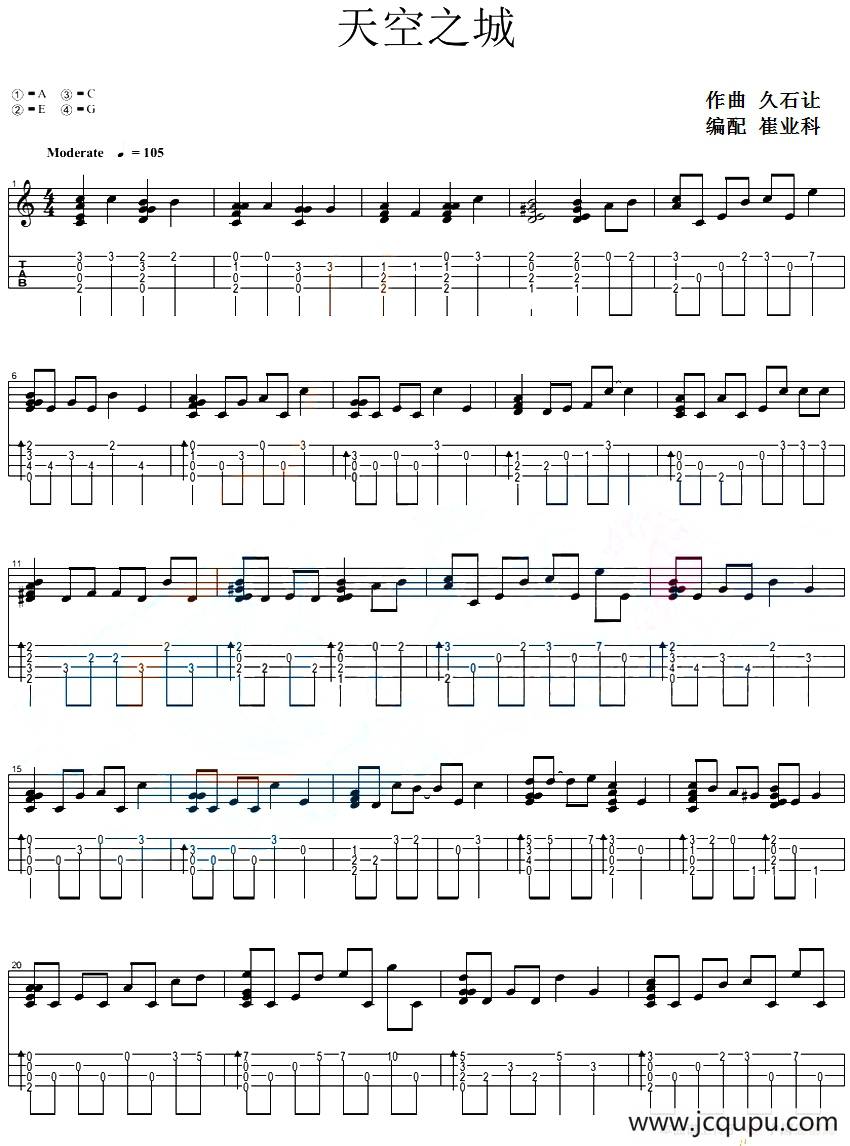 天空之城（尤克里里指弹谱、崔业科编配版）简谱