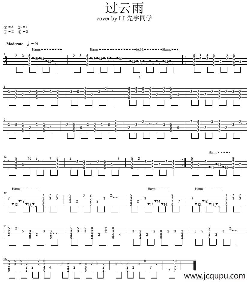 过云雨（尤克里里指弹谱）简谱