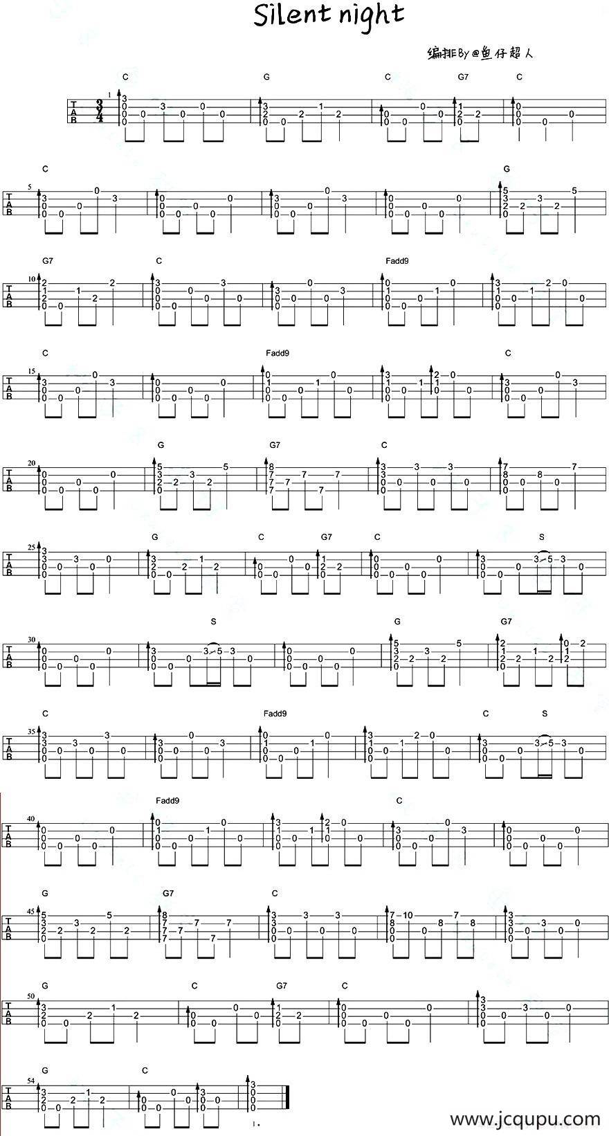 Silent Night（尤克里里指弹谱）简谱