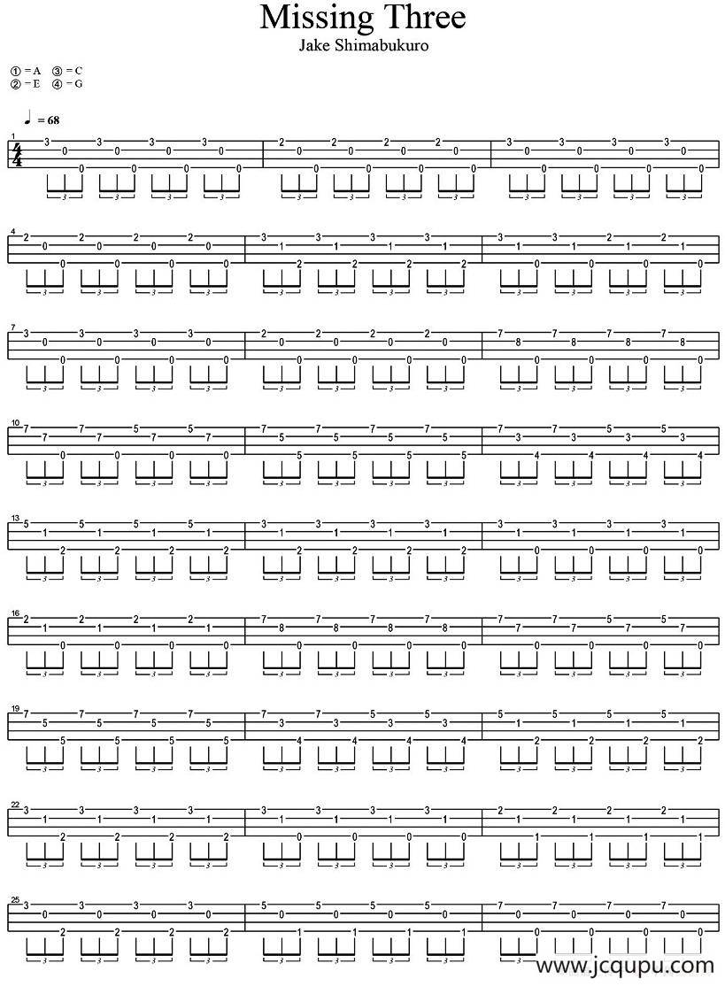 Missing Three（尤克里里指弹谱）简谱