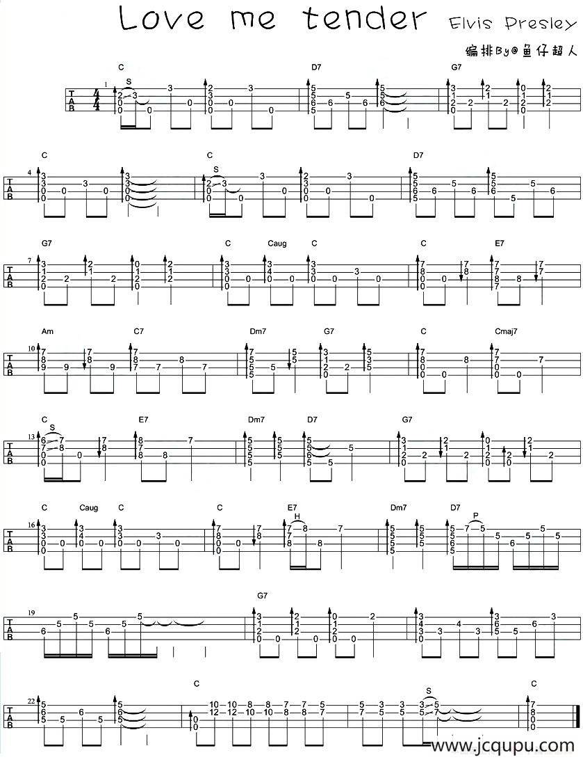 Love Me Tender（尤克里里指弹谱）简谱