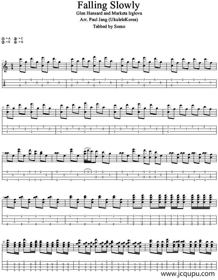 Falling Slowly（尤克里里指弹谱）简谱